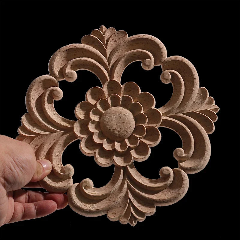 Wood Figurines Wood Frame Wood Applique Onlay Wood Decal Classical Exquisite Antique Floral Leaves Wooden Home Decoration Walls